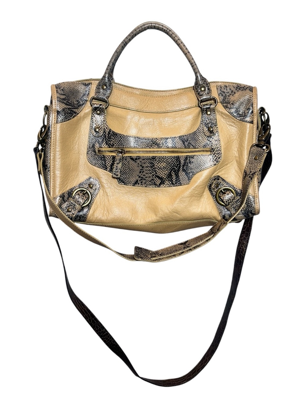 Charlie Lapson Tan Snake City Bag